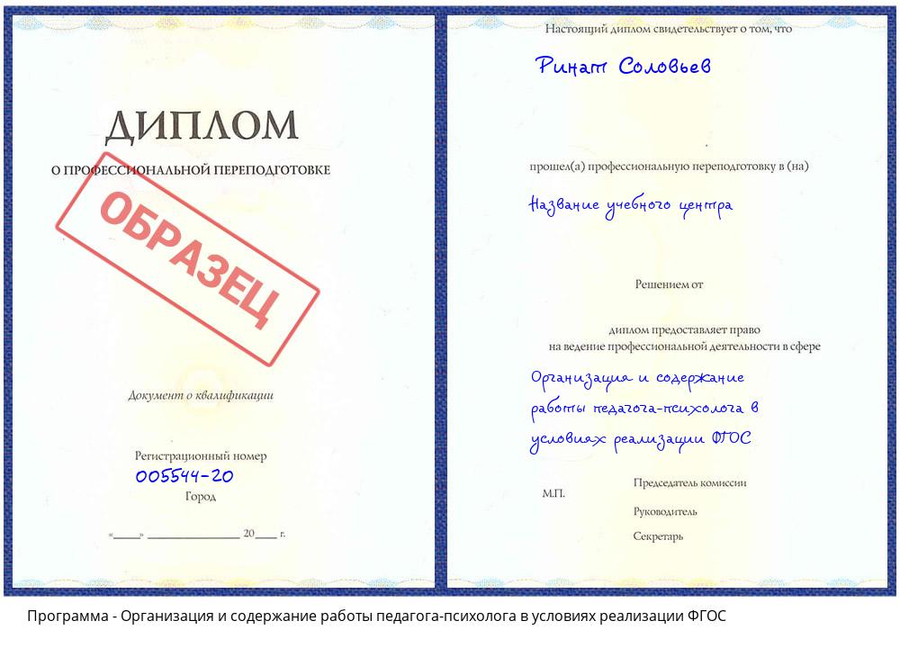 Организация и содержание работы педагога-психолога в условиях реализации ФГОС Березники