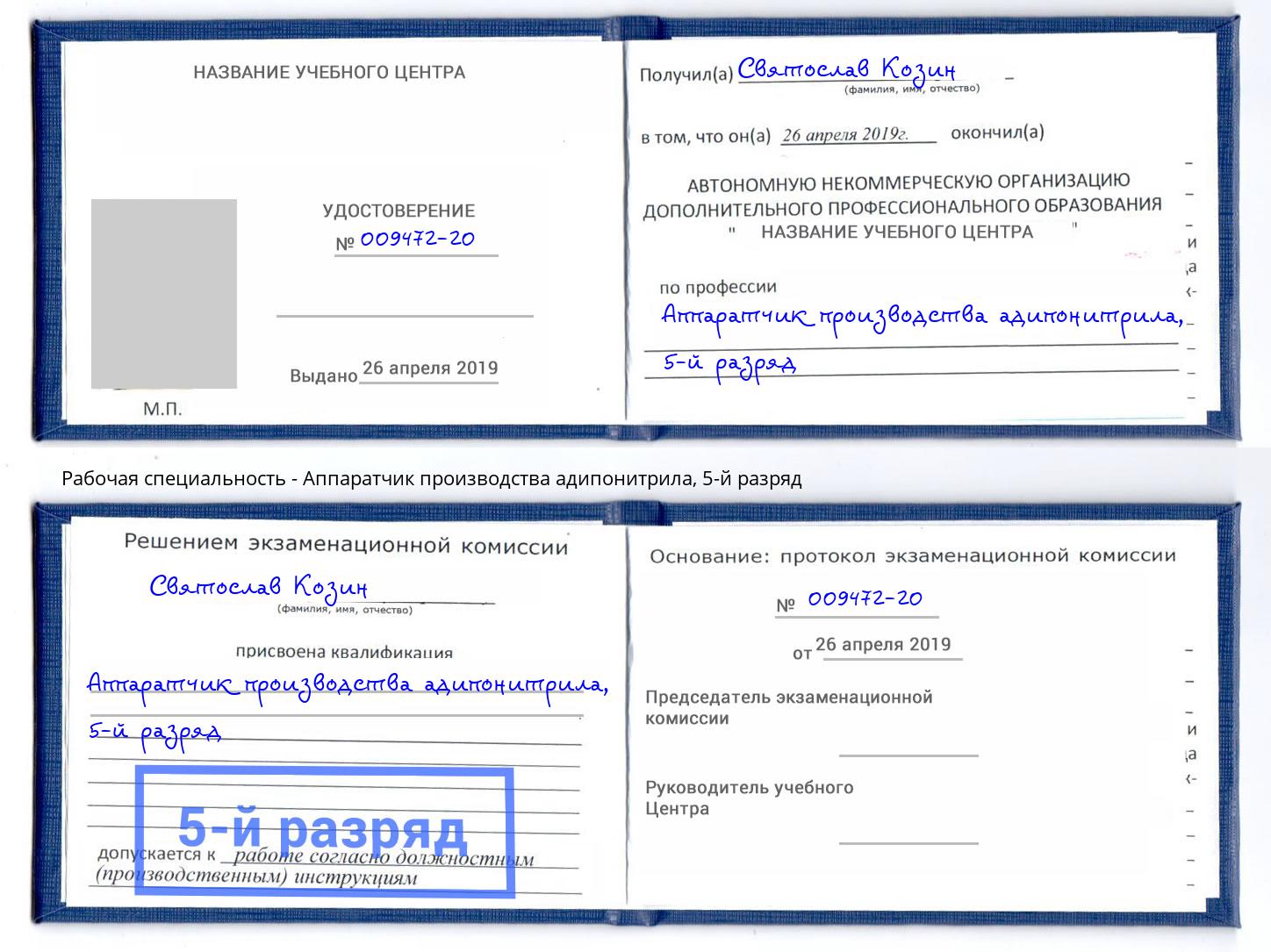 корочка 5-й разряд Аппаратчик производства адипонитрила Березники