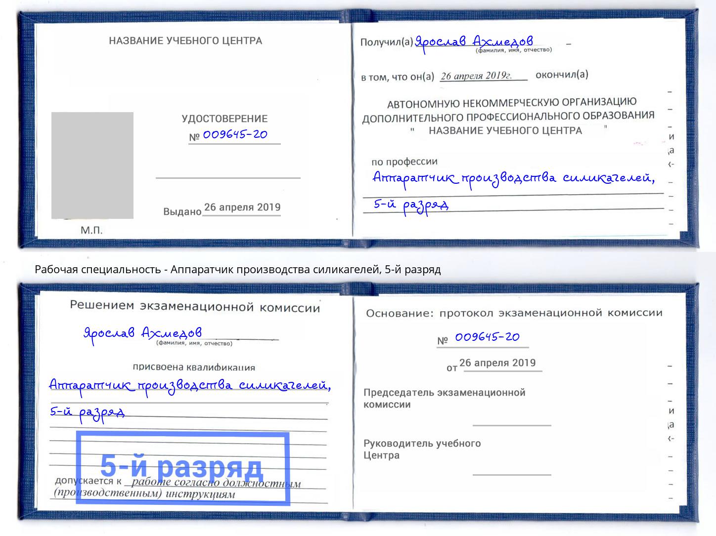 корочка 5-й разряд Аппаратчик производства силикагелей Березники