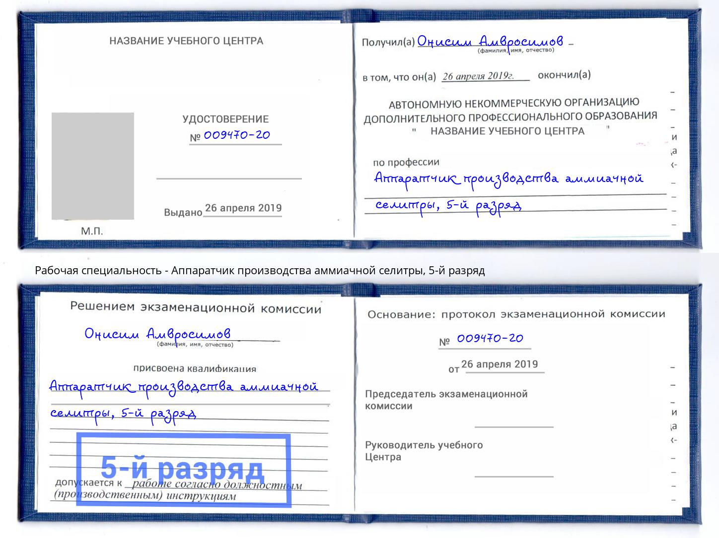 корочка 5-й разряд Аппаратчик производства аммиачной селитры Березники