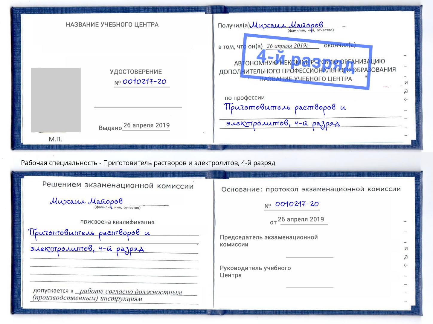 корочка 4-й разряд Приготовитель растворов и электролитов Березники