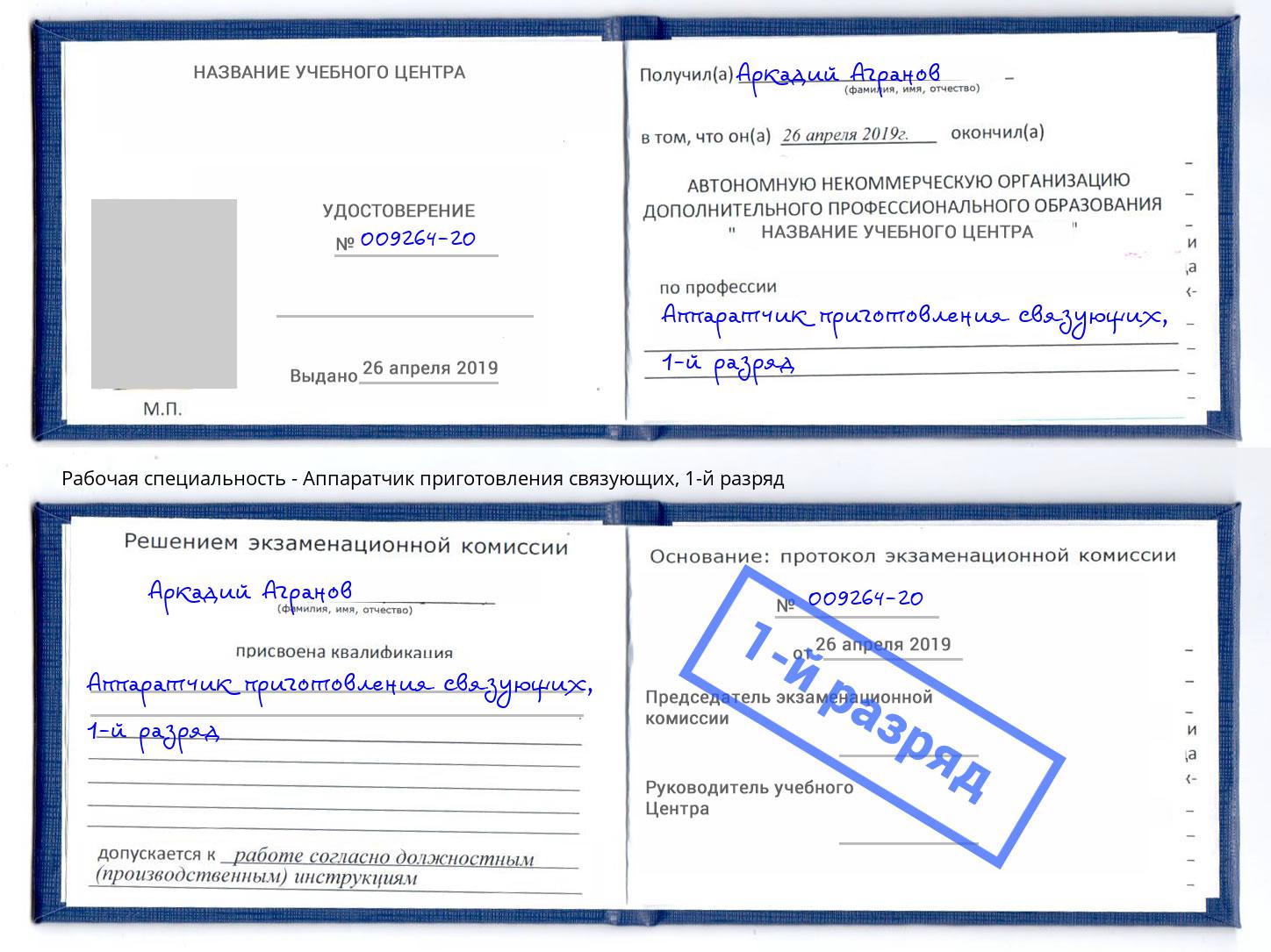 корочка 1-й разряд Аппаратчик приготовления связующих Березники