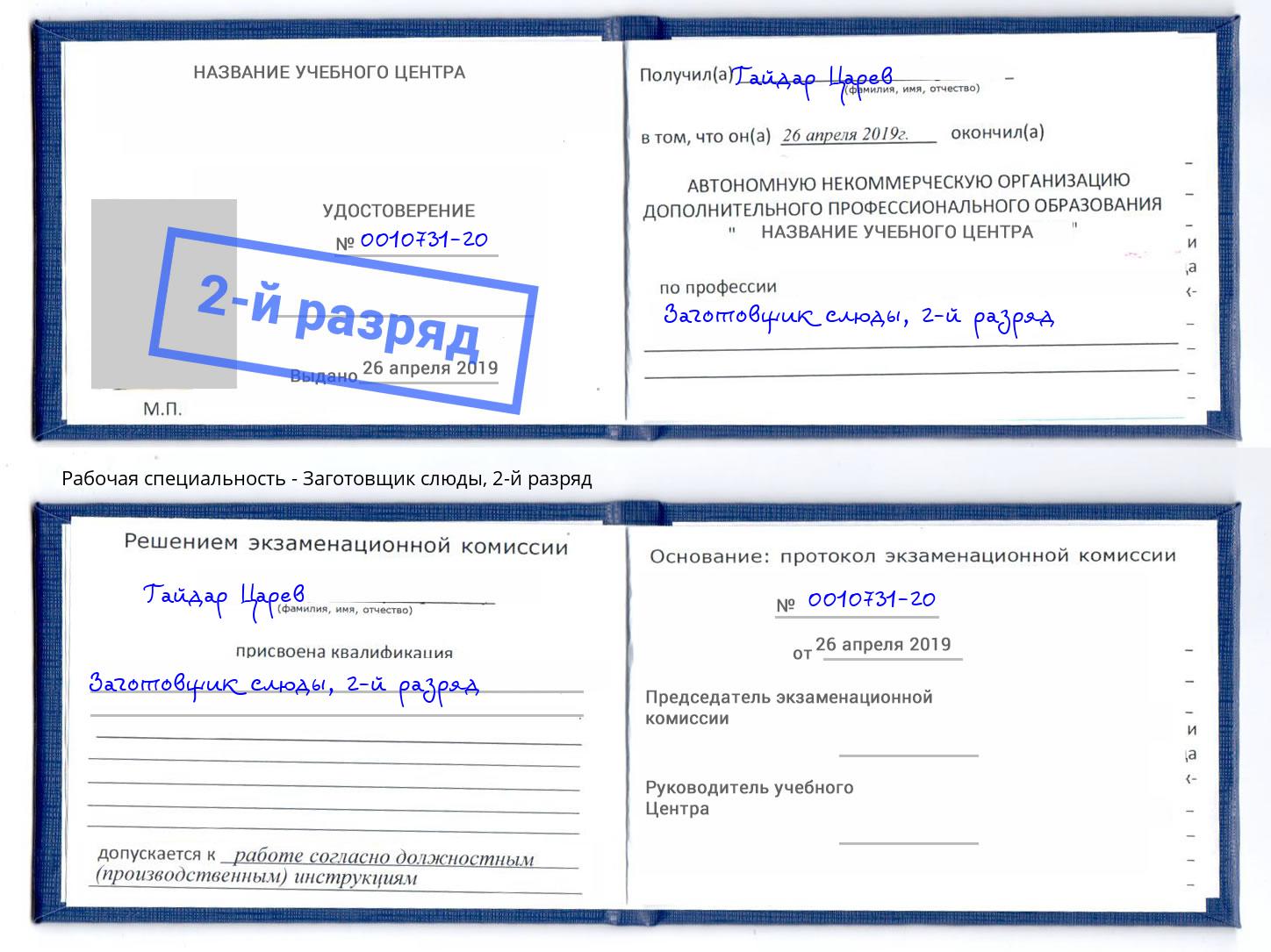 корочка 2-й разряд Заготовщик слюды Березники