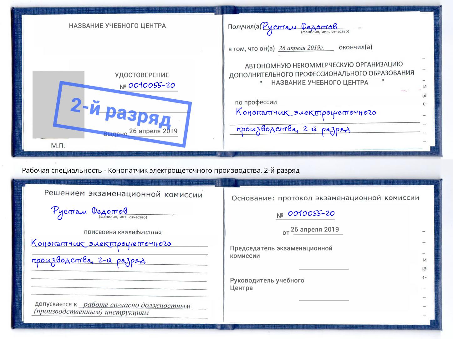 корочка 2-й разряд Конопатчик электрощеточного производства Березники