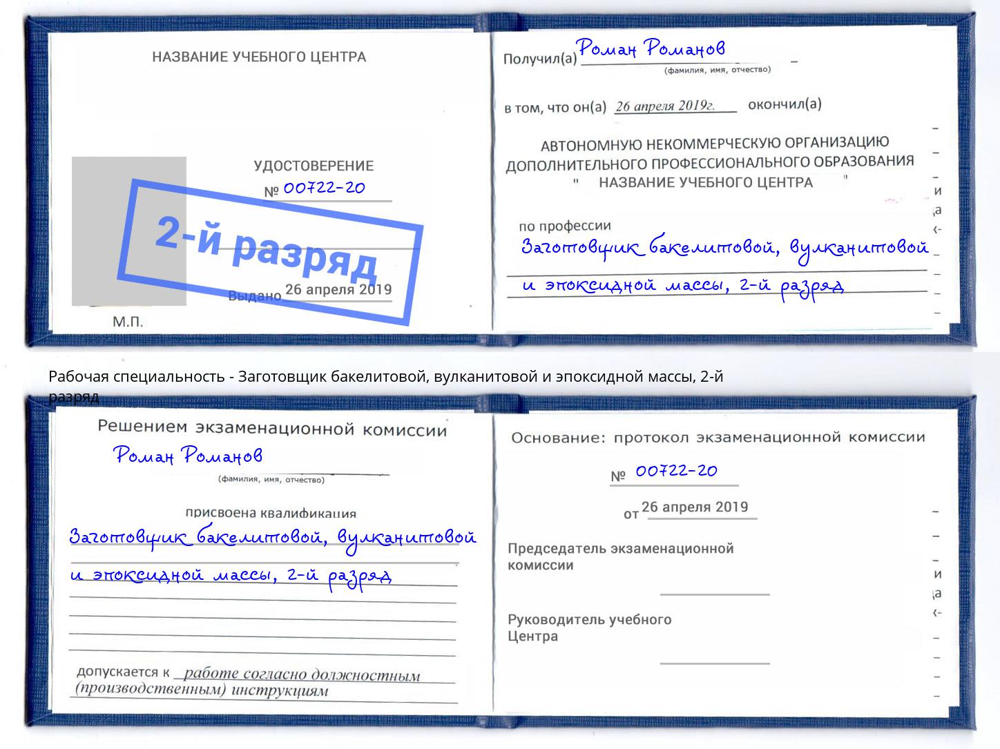 корочка 2-й разряд Заготовщик бакелитовой, вулканитовой и эпоксидной массы Березники