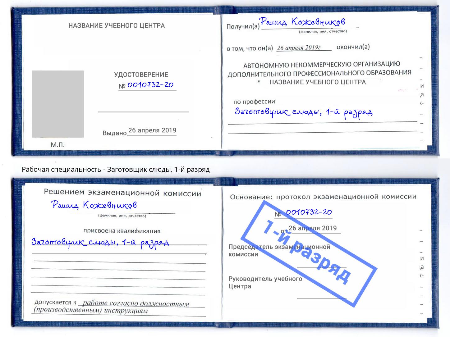 корочка 1-й разряд Заготовщик слюды Березники