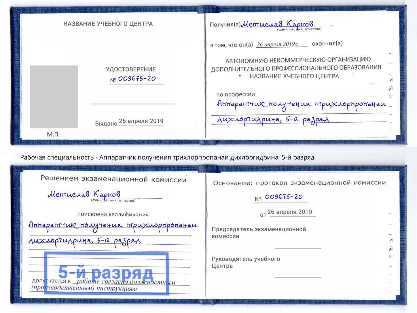 корочка 5-й разряд Аппаратчик получения трихлорпропанаи дихлоргидрина Березники