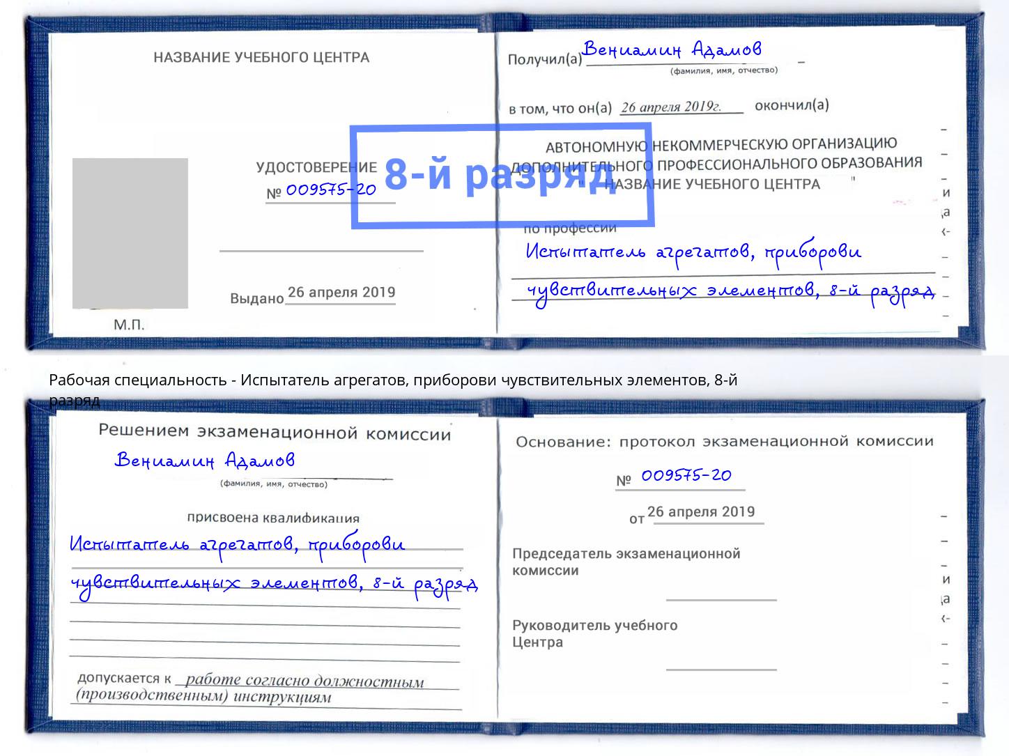 корочка 8-й разряд Испытатель агрегатов, приборови чувствительных элементов Березники