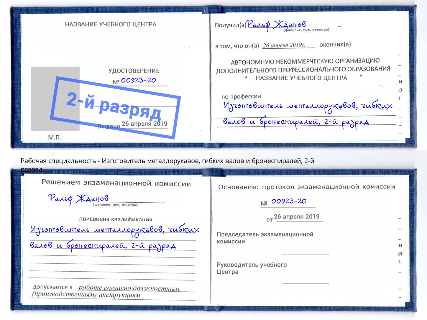 корочка 2-й разряд Изготовитель металлорукавов, гибких валов и бронеспиралей Березники